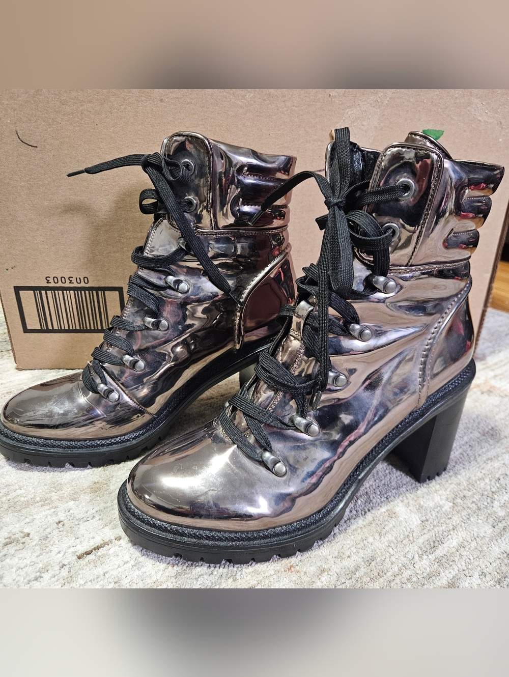 Call It Spring Metallic Lace-Up Heeled Ankle Boots Size 8, Heel 3 1/2"
